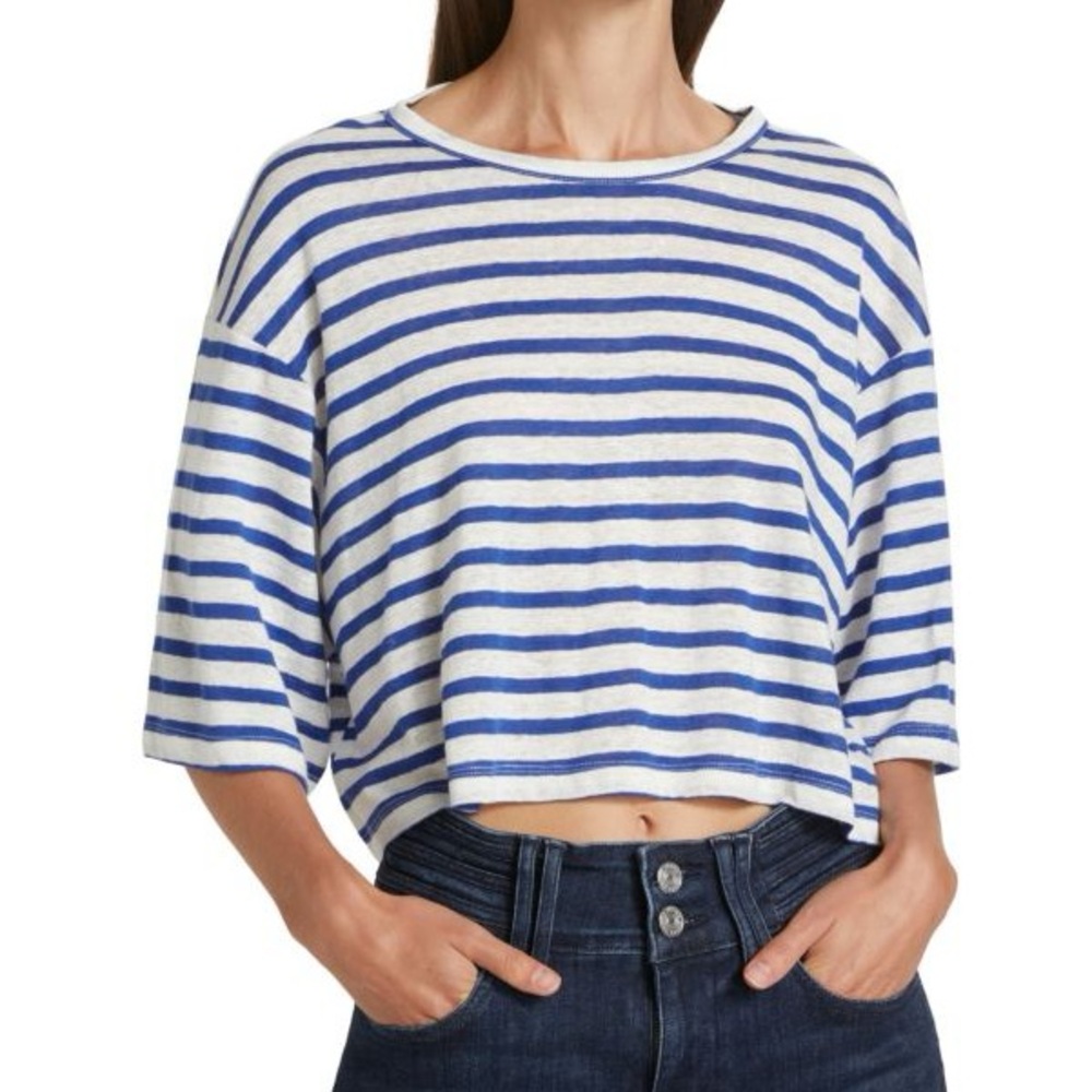 FRAME Boxy Striped Linen Top Size Large
